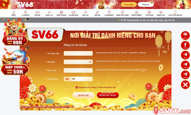 SV66 - Link Truy Cập Vào SV66.COM | KM 88K 15 Tạo tài khoản thành viên đơn giản tại nhà cái SV66